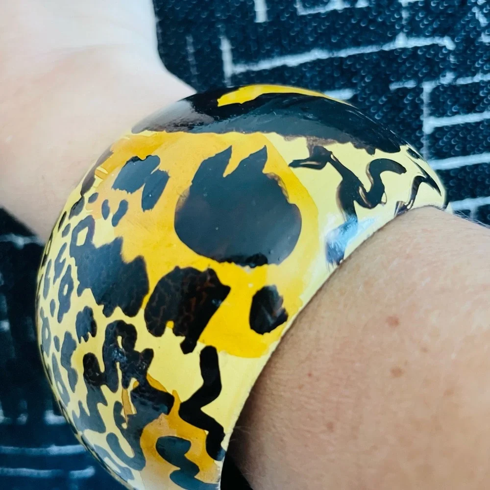 Leopard Print Yellow Bangle Bracelet - Picture 6 of 11